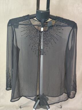 Vintage JMD New York Sequin Party Shirt See-Through Black Sexy Size XL Gothic